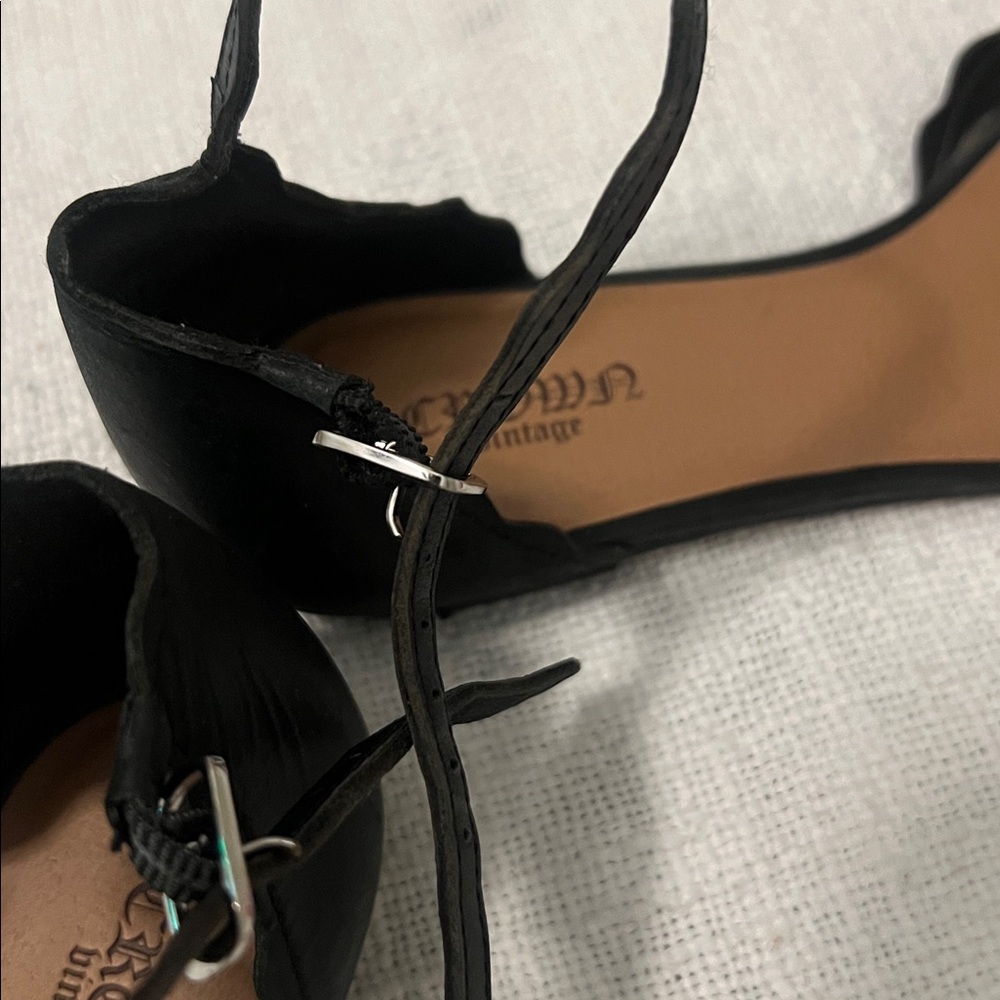 Crown Vintage Black Leather Sandals with Ankle Strap Size Size 7 - Picture 5 of 7